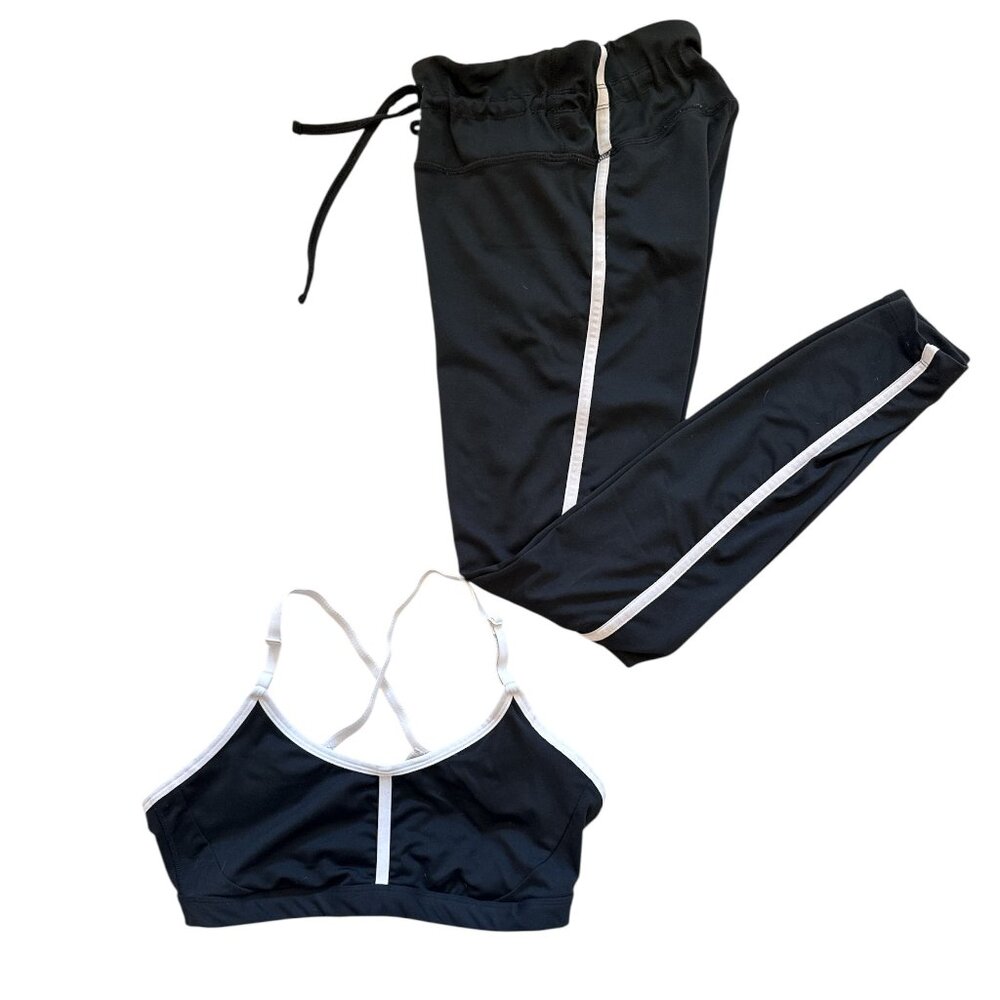 Meredith Blake Activewear Set: Black & Light Gray/White, Top (M) Leggings (S)